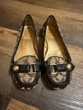 Coach Tan Signature Canvas Loafers with Dark Brown Trim